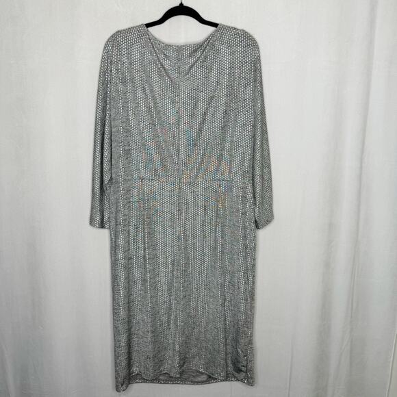 CHICO’S / metallic silver foiled dot 3/4 sleeve formal party dress / 20 l - Picture 2 of 9